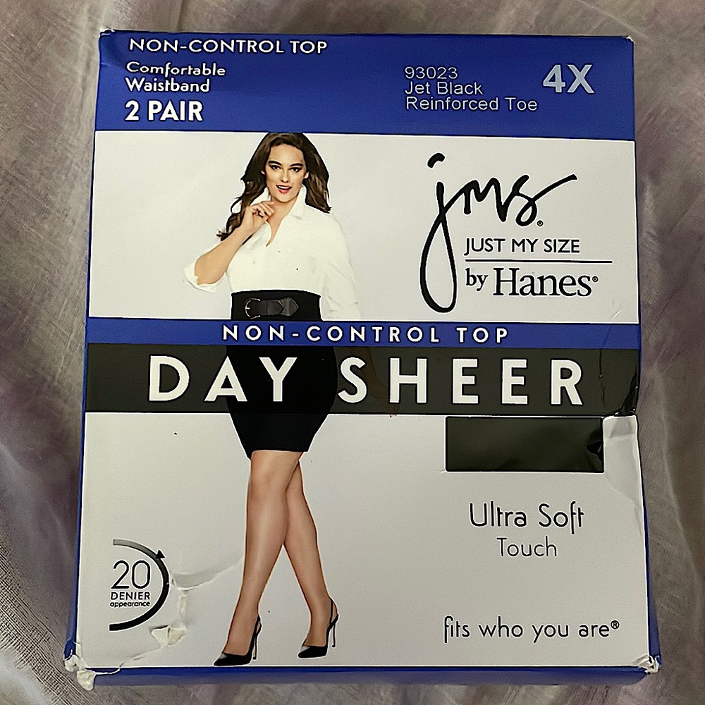 Plus Sized Hosiery!  NON CONTROL TOP - 4x - Jet Black - 2 pair per unit.
